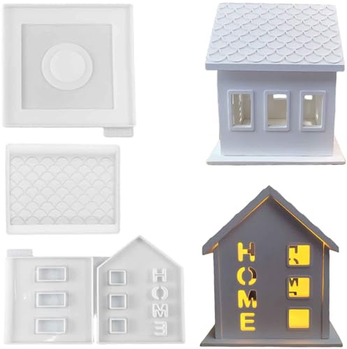 ALEFBET Silikonform Kerzenhalter Haus, Silikon Gießform Kerzenhalter Haus, Gipsformen zum Gießen, Silikonformen Gießformen Kerzenhalter Häuser (D)