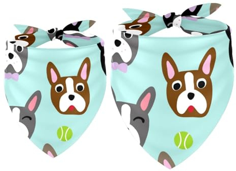 Hundehalstuch, Dreieckstuch für kleine, mittelgroße und große Hunde und Katzen, Dreieckstuch mit französischer Bulldogge, 2 Stück