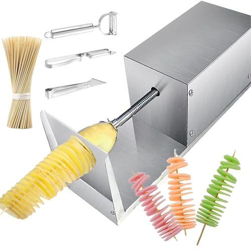 Macchina Elettrica Per Torri Patate-Macchina Per Allungare Automaticamente Patate-Affettatrice Macchina Elettrica Per Torri Patate In Acciaio Inossidabile-3 Pelapatate+100 Bastoncini Bambù,Silver