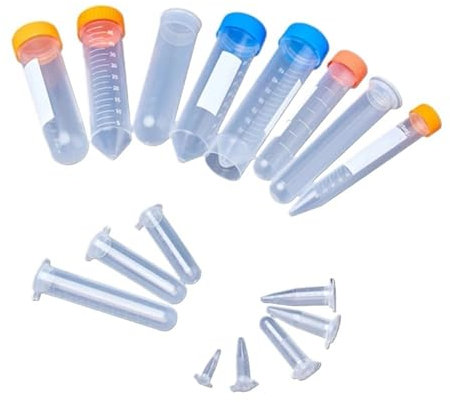 FQSWM 100 pièces/200 pièces/500 pièces/1000 pièces Laboratoire 0.1/0.2/0.5/1.5/2/5/7/10/15ml Tube à essai PCR/EP Tube à centrifuger en Plastique avec Capuchon commun(10ml 200pcs)