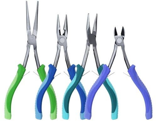 4 Pcs Jewelry Pliers Tool Set, Jewelry Making Set with Round Nose, Needle Nose Pliers, Wire Cutters and Bent Nose Plier for Jewelry Making Beading Repair and Crafts