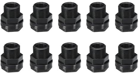 PATIKIL Raccordo Paratia in PVC NPT1/2 Femmina x GHT 3/4 Maschio, 10pz Connettori a Doppio Filetto Serbatoi d'Acqua con Guarnizione Sigillante per Secchio Pioggia Lavandini Acquari, Nero