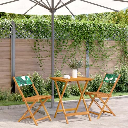 Somanki 3-TLG. Bistro-Set Blattmuster Stoff und Massivholz, Gartenset Tisch Und Stühle, Balkon Möbel Für Kleinen Balkon, Terrassenmöbel, Balkonset, Balkonmöbel, Möbelsets - 3281764
