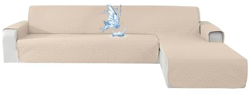 CYCMACO Wasserdicht Sofabezug L Form 3 Sitzer, Couch Überzug L Form Mit Armlehne rutschfest, Ecksofa Bezug Rechts/Links Universal Für Hund Katze, Beige