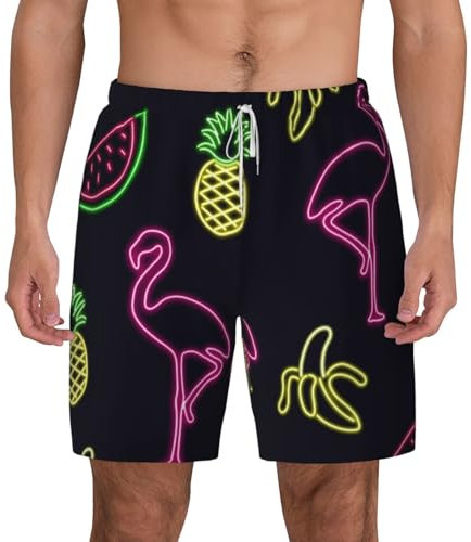 CZDBNLHF Ananas-Bananen-Badeshorts für Herren, Flamingo-Druck, zum Schwimmen, Surfen, Laufen, Fitnessstudio, Strand oder Freizeitkleidung, weiß, M