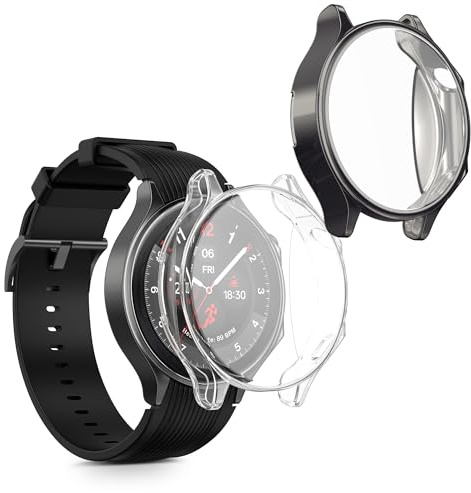 kwmobile 2X Schutzhülle kompatibel mit OnePlus Watch 2 / Oppo Watch X Hülle - Fullbody Cover Set aus Silikon - Dunkelgrau Transparent