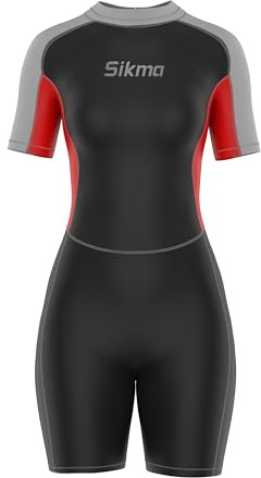 Sikma Women's Wetsuit 3mm Neoprene Surfing Diving Suit Short Sleeves Back Zip Flexible and Comfortable Perfect for Swimming, Scuba Diving, Snorkeling (Black/Grey, Medium)