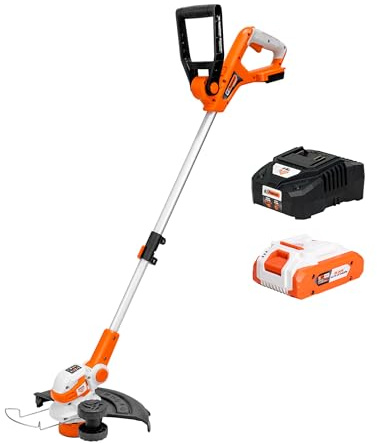 RURIS Trimmer Cortador Inalámbrico 2024e - Motor eléctrico con escobillas, diámetro de Corte 300 mm, Ideal para jardín y Acabados, batería de Li-Ion 20 V 4 Ah y Cargador Incluido