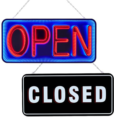 FITNATE 3D LED Open Schild, 54cm, mit doppelseitiger Anzeige-OPEN/CLOSED | Dimmbar, Für Geschäfte, Bars&Fensterdekoration