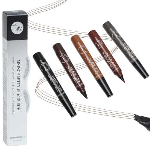 Augenbrauenstift 5er Set,4-Zacken Flüssiger Tattoo Pen für Natürliches Augenbrauen Make-up,Wasserfest & Langanhaltend in 5 Farben – Microblading Effekt für Damen & Anfänger