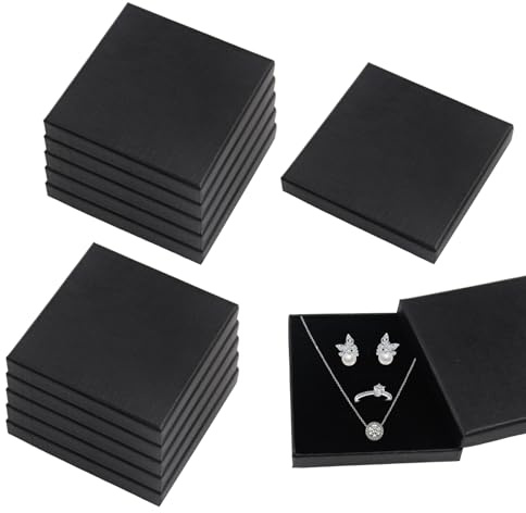 Vaskula 12 Stück Schmuckkästchen Schwarz Schmuck Geschenkbox 9 x 9 x 1.5 cm mit Schaumkissen Quadratische Schmuckaufbewahrung für Verpackung Ohrringe Halsketten und Armbänder