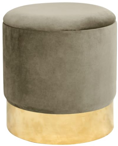 MILORD Sitzhocker GOLDEN aus Velours mit Ablage 39 cm, Pouffe, Fußhocker, Ablage für kleine Gegenstände, Velours B39 x H40, Gewicht 5,70 kg (Beige)