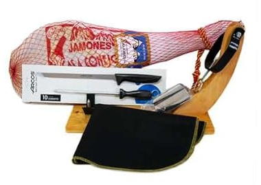 DEGUSTA TERUEL. Lote Jamón Duroc 7kgs a 7,5kgs + Jamonero + Chaira + Cuchillo + Pinza