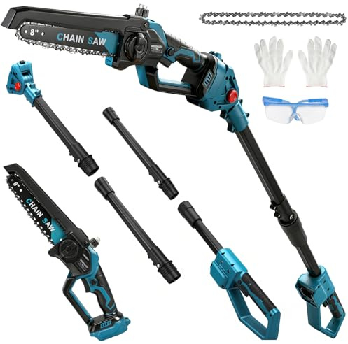 Batterie 2 en 1 élagueuse et mini tronçonneuse pour batterie Makita 18 V (sans batterie), scie à élaguer télescopique sans balais de 20,5 cm, hauteur de travail jusqu'à 4,5 m (longueur de la tige 2,5