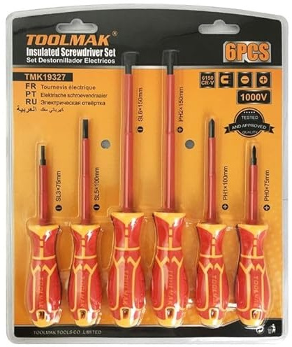 Cacciaviti Isolati Professionali Elettricista Acciaio Magnetici Sicurezza Lavoro Taglio Stella - Set 6 pezzi - Rosso