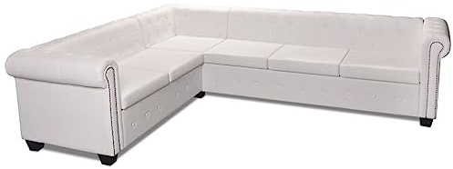 Genérico Sofá de Esquina Chesterfield 6 plazas Cuero Artificial,Mobiliario,Sofás,Blanco,87.2 kg,243616