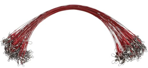 TOYANDONA Fishing Leader Wire Steel 100Pcs with Swivel Snap 30Cm Red Anti-Bite Rig for Saltwater and Freshwater Use