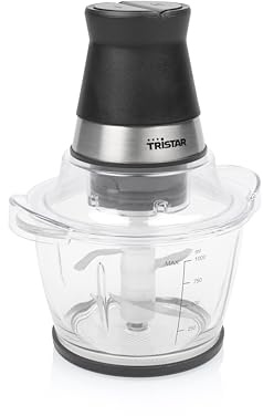 Tristar Picadora con Recipiente de Vidrio de 1 L, 4 Cuchillas de Acero Inoxidable, Motor de 400 W, Diseño Compacto, Piezas Aptas para Lavavajillas, Base Antideslizante, BL-4024