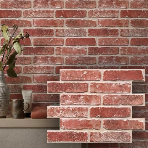 COMSTICKC 3D Faux Brick Wall Panel Self Adhesive Wall Stickers,Vintage Red | 10 Sheets 15.7 x 11.8, Lightweight Thin PVC 3D Peel and Stick Fake Brick Decorative Tiles DIY Wall Decor