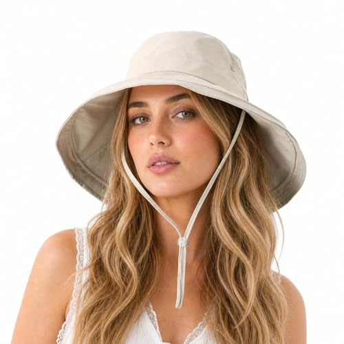 Fischerhut Damen Sonnenhut UV Schutz UPF80+,Faltbar Sonnenhut Damen 53-58.5CM Kopfumfang Verstellbar,Breite Krempe Zopföffnung Lüftungslöcher Wasserabweisend Schnelltrocknend Sommerhut für Wandern