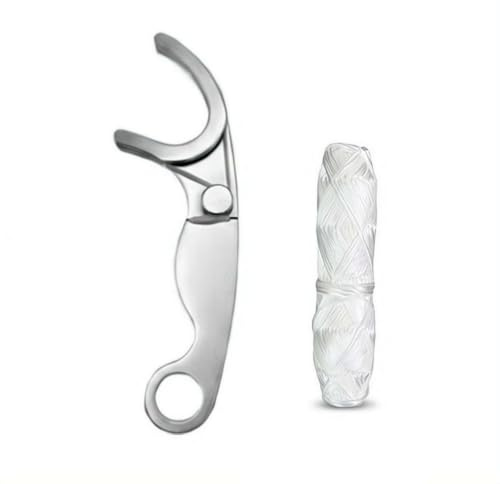 Púa de hilo dental reutilizable de acero inoxidable, soporte de hilo dental de metal y hilo dental recargable de 50 m, herramienta portátil para el cuidado de los dientes