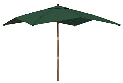 mtlskopl Ombrellone da giardino rettangolare in legno, 3 x 3 m, ombrellone da terrazzo, grande ombrellone per giardino, terrazza, balcone, apertura finestra, verde