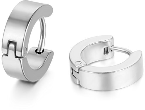 JewelryWe Schmuck Herren Damen Ohrringe, Creolen Ohrstecker, Edelstahl, Silber Schwarz Gold