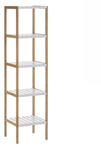 Estantería de pie de bambú natural con 5 baldas blancas de 33x34x140 cm