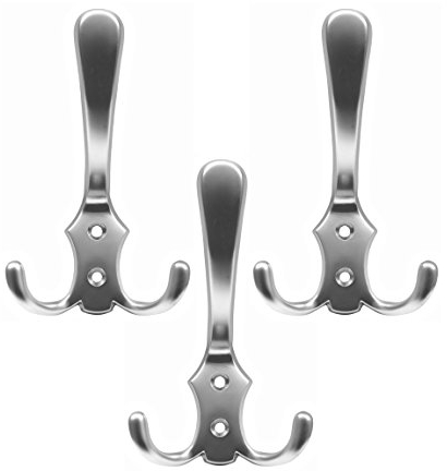 Garderobenhaken Chrom matt groß - Kleiderhaken 3er Set, Haken, Edelstahl, Wandgarderobe, Huthaken, Aufhängung, Mantelhaken, Aufhängehaken, Setgröße:3 Stück
