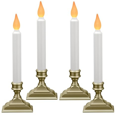 612 Vermont Battery Operated LED Window Candles with Flickering Amber Flame, Automatic Timer, 9.75 Inches Tall, VT-1206P (Pack of 4, Pewter)