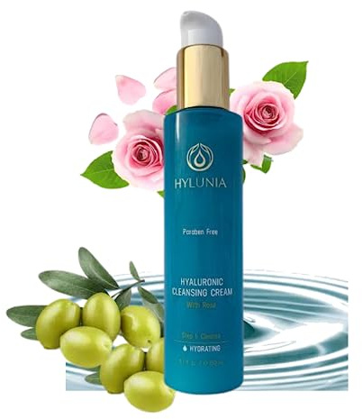 Hylunia Hyaluronic Cleansing Cream – Hydrating & Soothing Facial Cleanser with Hyaluronic Acid, Rose & Olive Oil Squalene – Gentle, Non-Drying, Vegan & Ayurvedic Skincare – 5.1 FL oz