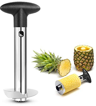 Yesker Silver Stainless Steel Pineapple Corer Peeler Stem Remover Blades for Diced Fruit Rings All in One Pineapple Tool Peeler Slicer