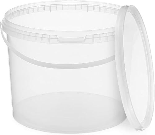 BenBow Eimer mit Deckel 10l transparent 5X 10 Liter - lebensmittelecht, stabil, luftdicht - Aufbewahrungsbehälter aus Kunststoff, mit Henkel - leer