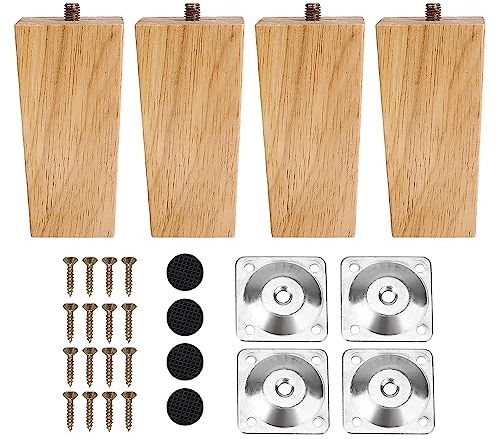 INMOZATA 4 pezzi piedini per mobili in legno gambe quadrate da 10 cm gambe per mobili in rovere con piastre di montaggio e viti per divano armadio armadio divano sedie letto colore naturale