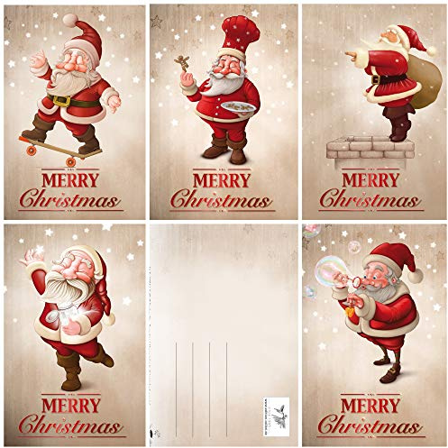Edition Colibri 15 Weihnachtskarten: Lustige Weihnachtsmänner Set 1, 5 verschiedene Motive je 3 Stück, Weihnachten Karten Set, Weihnachtspostkarte (11091-95)