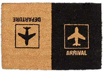 Relaxdays Paillasson Fibre de Coco Arrival Departure, Tapis, Motif Avion, intérieur & extérieur, 40x60 cm, Nature/Noir