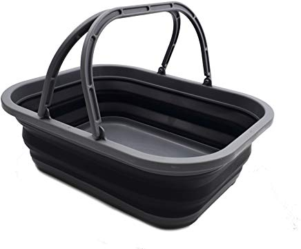 SAMMART 12L Faltbare Wanne mit Griff - Tragbarer Picknickkorb/Krater im Freien - Faltbare Einkaufstasche - Platzsparender Vorratsbehälter (Grey/Black, 1)