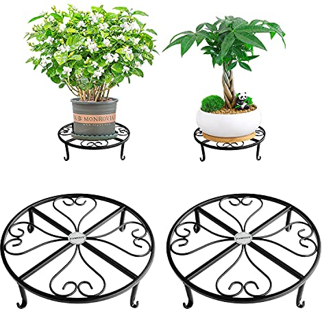 FAMIJOY 2 Pack 30cm Pflanzenständer aus Metall,stilvolle Blumenständer, pflanzenregal, für Innen- und Außenblumentöpfe, Gartenständer mit Katzenfuß. (2 Stück Schwarz)
