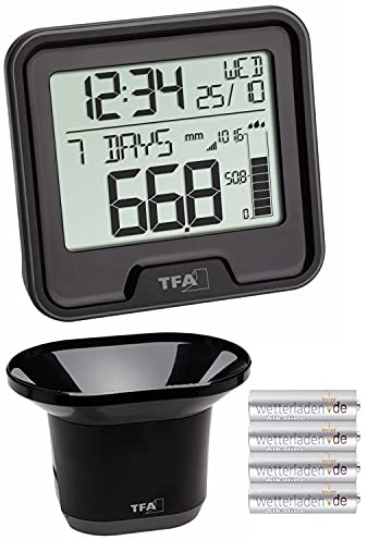 TFA Dostmann 47.3005.01 Funk-Regenmesser Drop Niederschlagsmesser (schwarz mit Batterien)