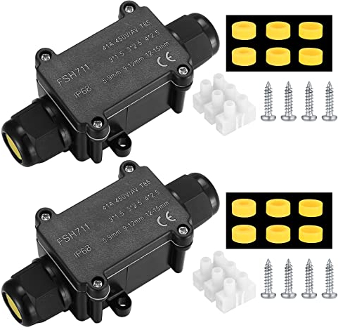 2 Pcs IP68 Junction Box Waterproof Outdoor 2 Cable PG9 Black Plastic Connector Gland Electrical, Black Plastic Gland External Waterproof Cable Connector Box