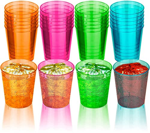 Plastic Shot Glasses Mini Shot neon Shot Multi Use Glasses reusable for Indoor Outdoor Use BBQs, Picnics, Weddings Camping, Beach, Essential Cup Festival glow in dark Neon Glasses pack of (30, 28ml)