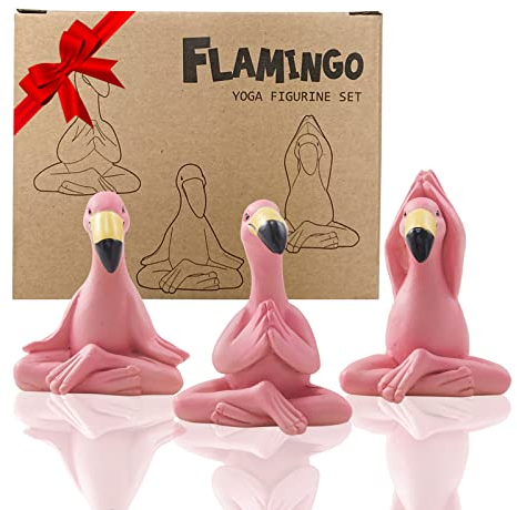 Yeomoo Yoga Flamingo Deko Figuren Miniatur Gartendeko für Außen, scurrile Rosa Flamingo Figur, Feengarten, Zen Dekoration für Rasen, Geschenke für Garten oder drinnen, 6 cm hoch, Set 3