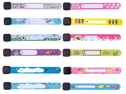 Clyhon Bracelet Identification de Securite + Marqueur, 12 Pack Bracelet D'urgence pour Enfant, Anti Perdu Réutilisable Étanche pour Le Bébé D'enfant en Bas âge de Filles de Garçons