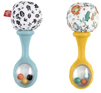 Fisher-Price Rattle ‘n Rock Maracas Baby Rattle Sensory Toys for Newborn Babies Ages 3 Months and Older, HMF34