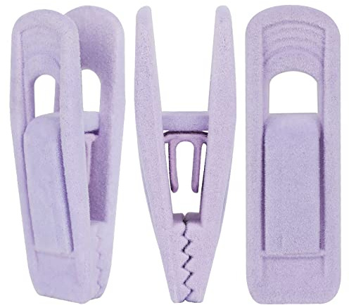 Tinfol Samt-Kleiderbügel-Clips, 24 Stück Hosenbügel, Samt-Clips, Starke beflockte Clips, perfekt für die Verwendung mit dünnen Samt-Kleiderbügeln, Hellviolett