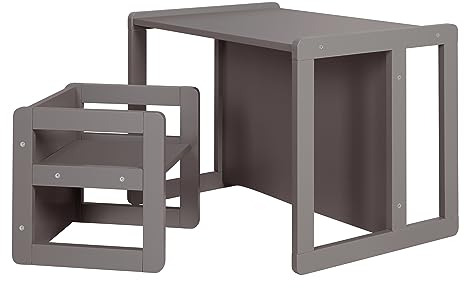 roba Kindersitzgruppe 3in1 - Wendehocker & zum Tisch umwandelbarer Kinderbank - Sitzgruppe für Kinder - Set aus Holz anthrazit