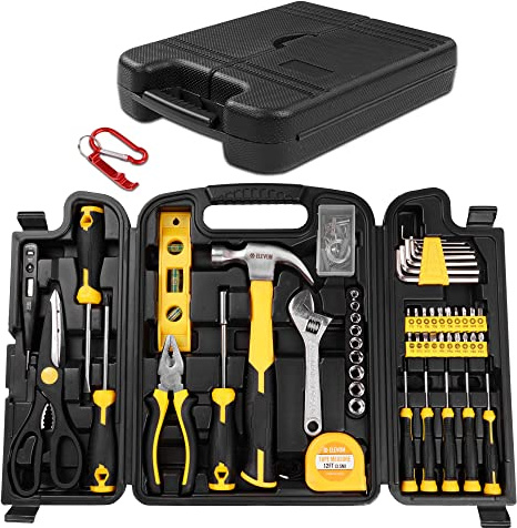 Elevon 94-Piece Yellow Household Tool Set, Tool Set with Storage Box, DIY Basic Tool Set, with Two Additional Accessories, Suitable for Home, Office, School and Furniture