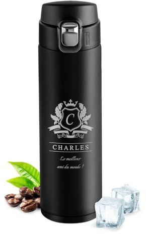 Maverton Bouteille isotherme personnalisable 50cl, Mug de voyage à café/thé | Thermos hermétique avec gravure pour hommes, pour anniversaire, pour lui/copain/papa, meilleur ami