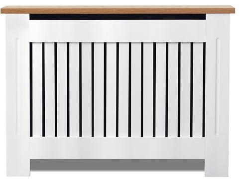 Radiator Cover Medium, Radiator Cover Vertical Slatted Modern Radiator Covers MDF Wood Cabinet Shelf Heating Covers For Living Room, Hallway (19D x 111.5W x 83.2H CM)