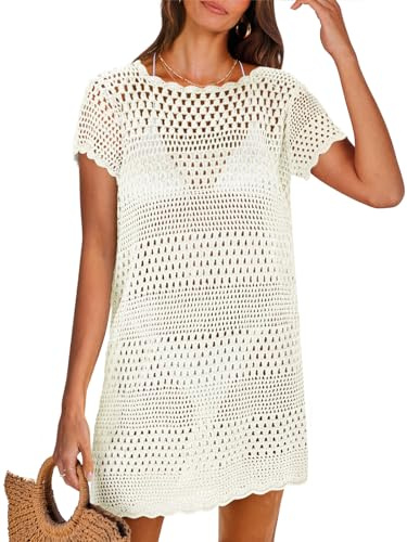 ANRABESS Swimsuit Cover Up for Women 2026 Crochet Bathing Suit Swimwear Mesh Knit Beach Dress Summer Vacation Clothes White Large